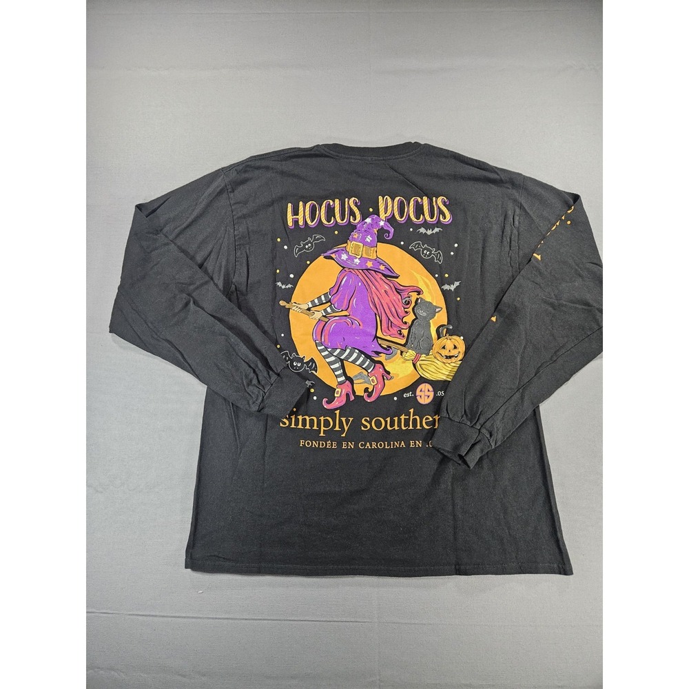 Simply Southern Hocus Pocus Shirt L Halloween Witchy Graphic Long Sleeve Black